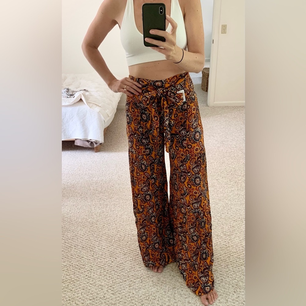 Free People Printed High Waisted Wide Leg Pants